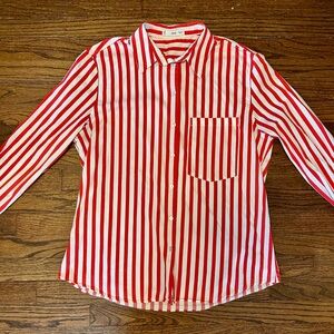 Mango Red & White Striped Kids Button-Down Shirt